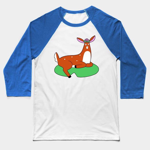 Lilypad Deer Baseball T-Shirt by saradaboru